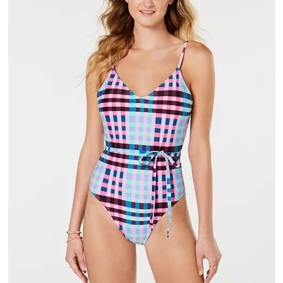 Hula honey check it out belted one-piece swimsuit - Picture 1 of 8